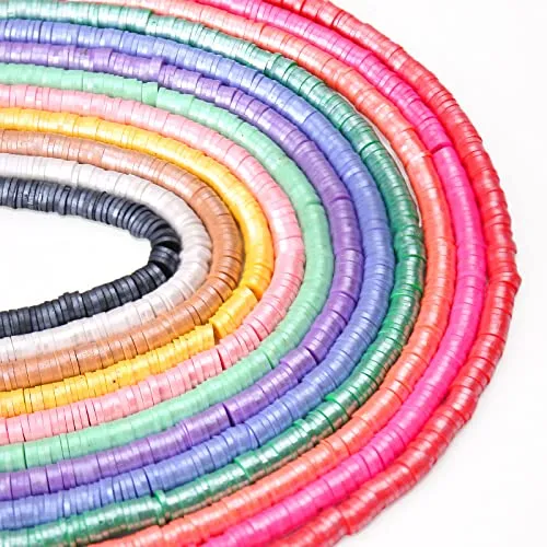 12 Strands New Shiny Pearl Color 6mm Flat Round Polymer Clay Beads Chip Disk Loose Spacer Handmade Boho Slice Heishi Beads for DIY Jewelry Making