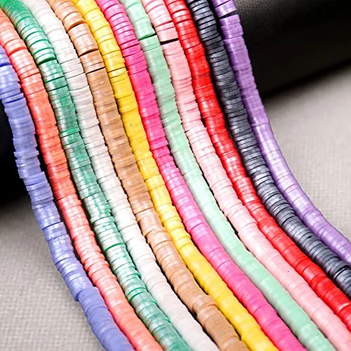 12 Strands New Shiny Pearl Color 6mm Flat Round Polymer Clay Beads Chip Disk Loose Spacer Handmade Boho Slice Heishi Beads for DIY Jewelry Making