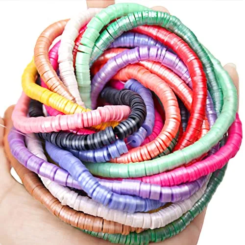 12 Strands New Shiny Pearl Color 6mm Flat Round Polymer Clay Beads Chip Disk Loose Spacer Handmade Boho Slice Heishi Beads for DIY Jewelry Making