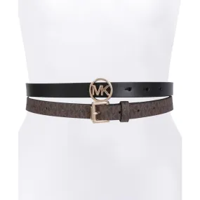 2-Pk. Smooth Leather & Logo-Print Belts