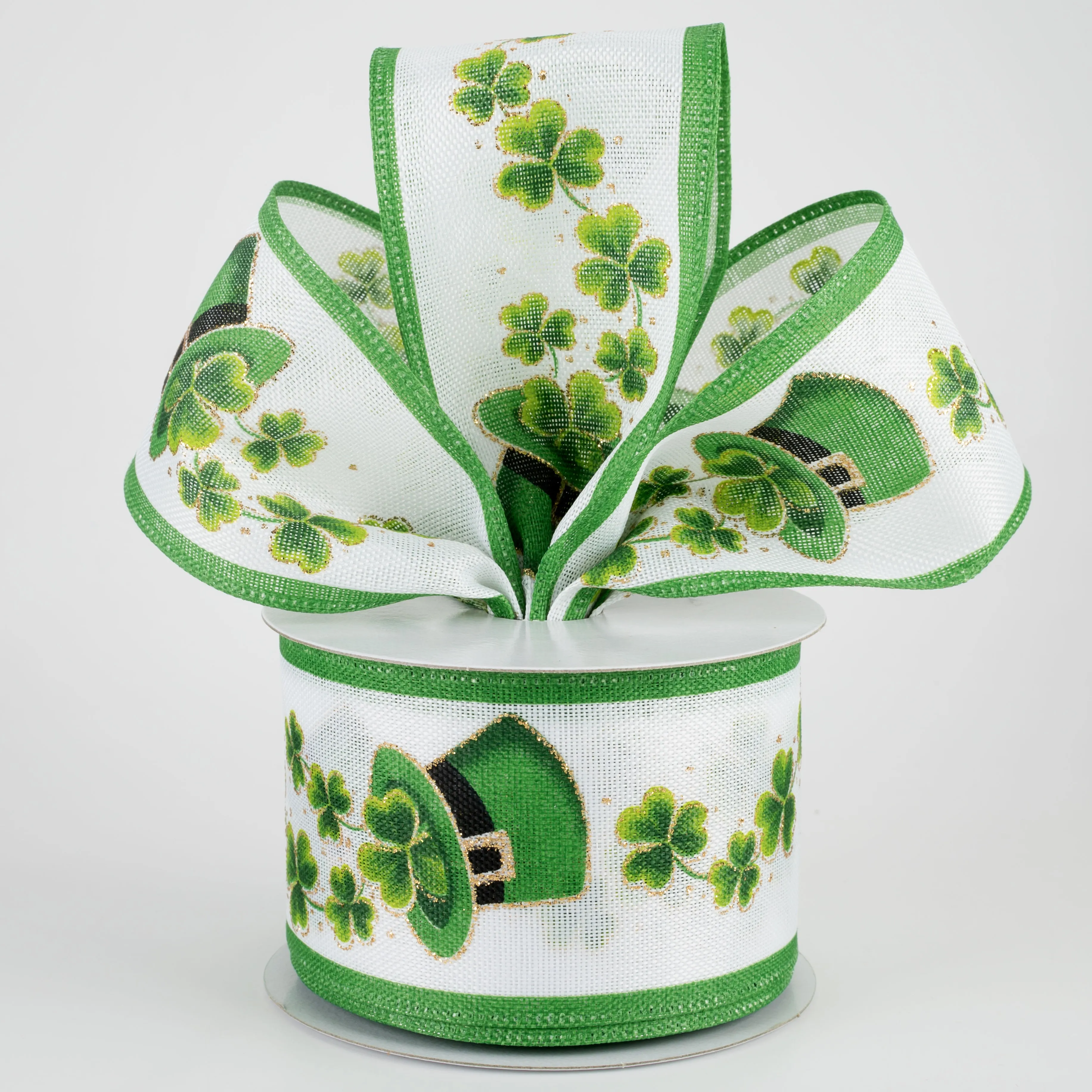 2.5" Shamrock Leprechaun Hat Ribbon: White (10 Yards)
