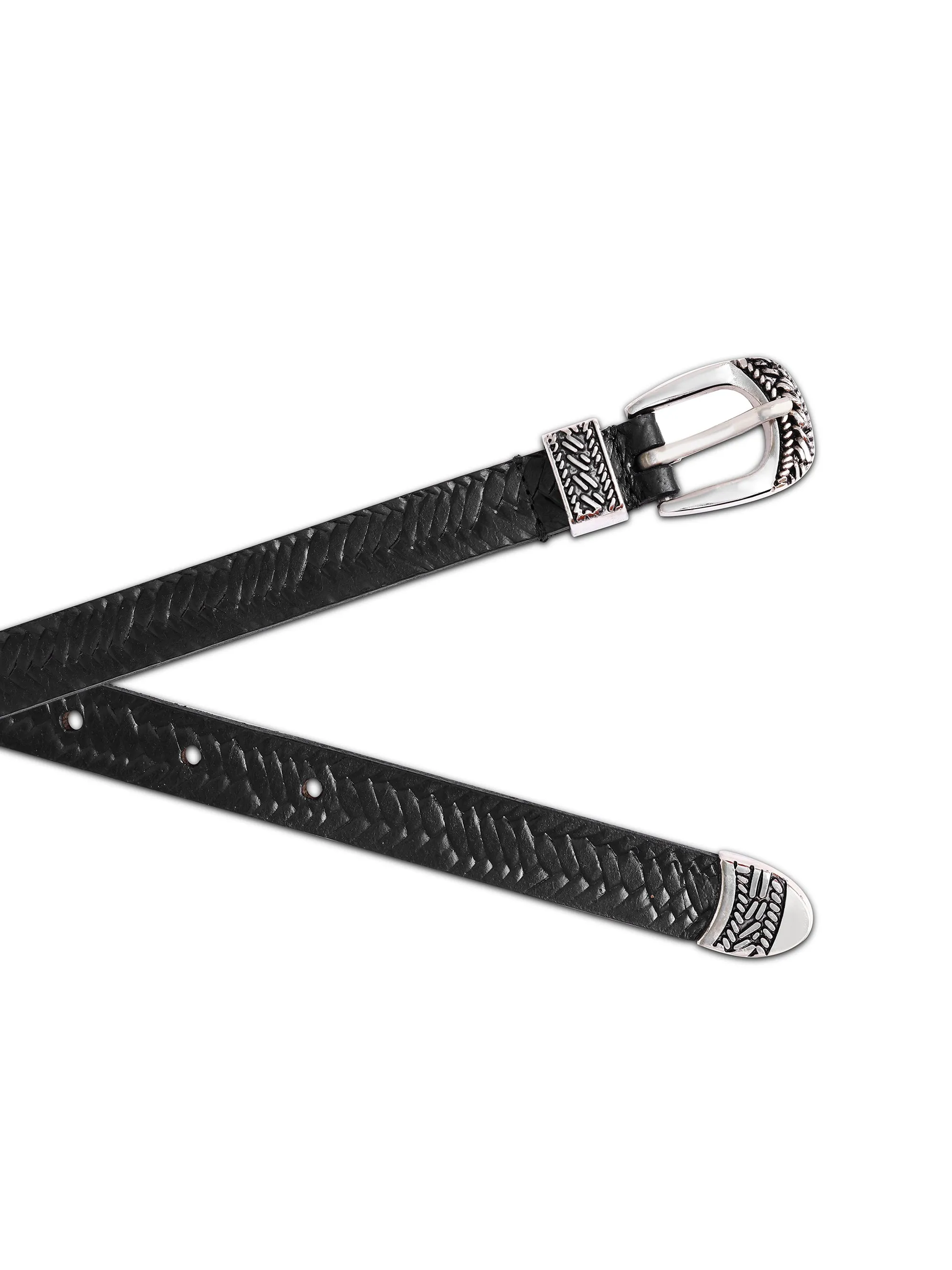Aditi Wasan Black Embossed Genuine Leather Women's Belt