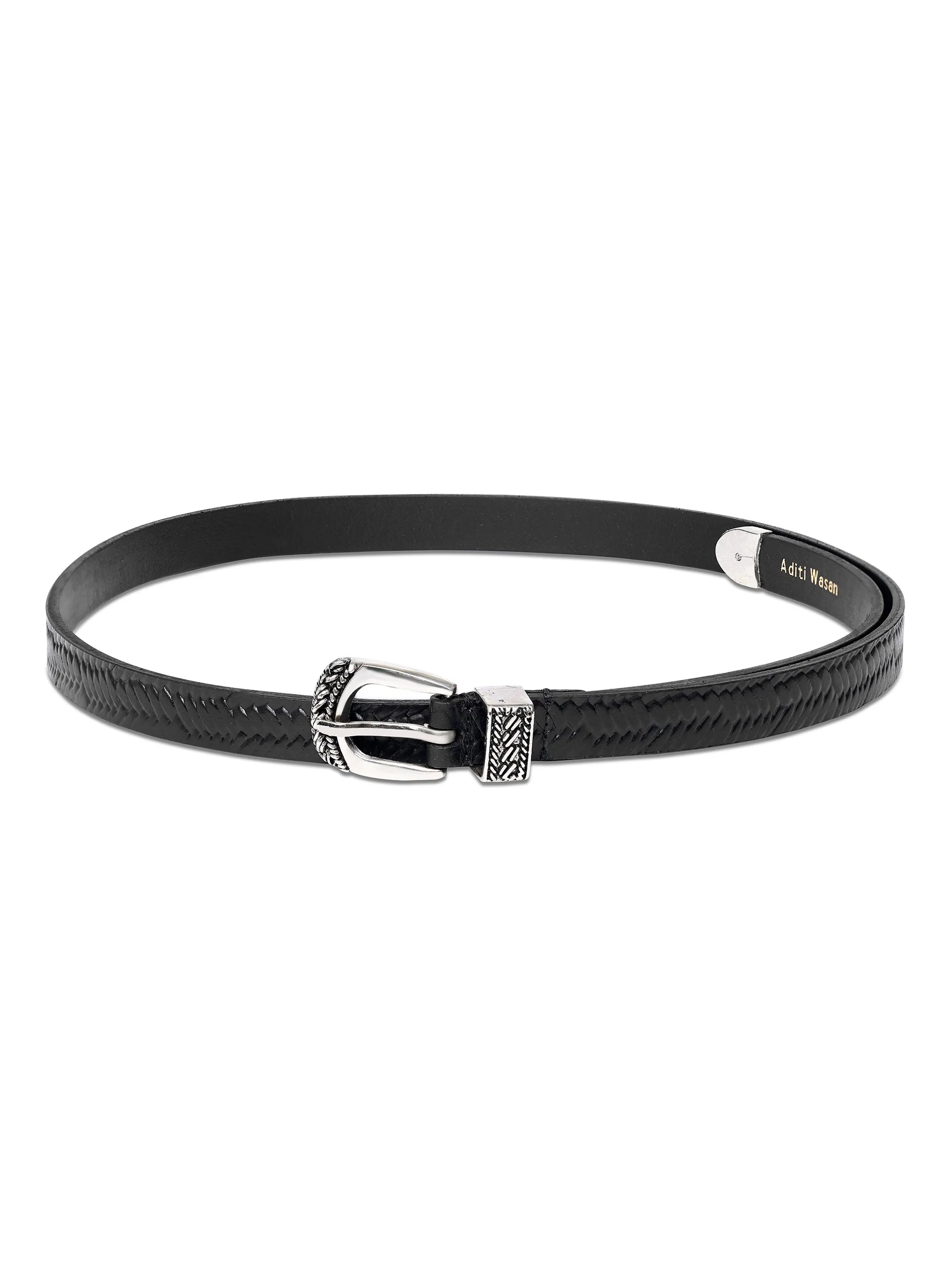 Aditi Wasan Black Embossed Genuine Leather Women's Belt