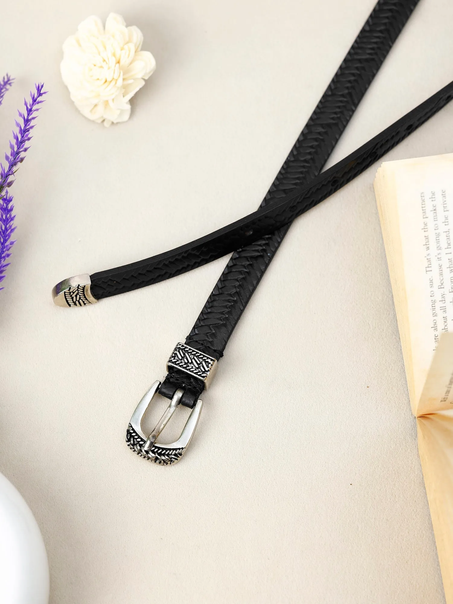 Aditi Wasan Black Embossed Genuine Leather Women's Belt