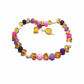 Adult Amelie Honey Baltic Amber Bead Pink Purple Dragon Agate Necklace