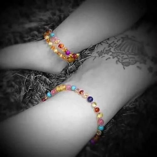 Adult Blossom Honey Baltic Amber Purple Howlite Lapis Lazuli Quartz Anklet