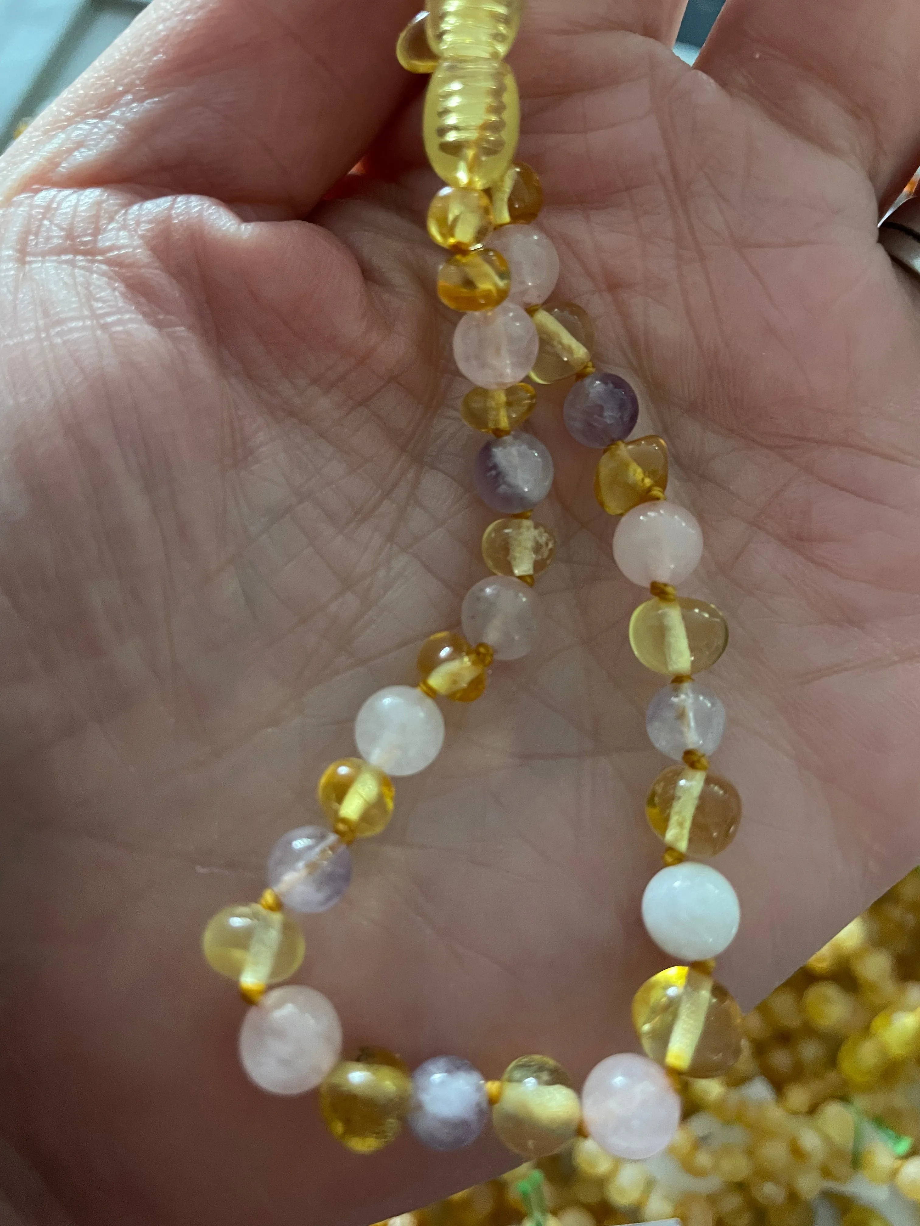 Adult Tara Moon Amber Moonstone Amethyst Rose Quartz Necklace
