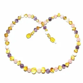 Adult Tara Moon Amber Moonstone Amethyst Rose Quartz Necklace