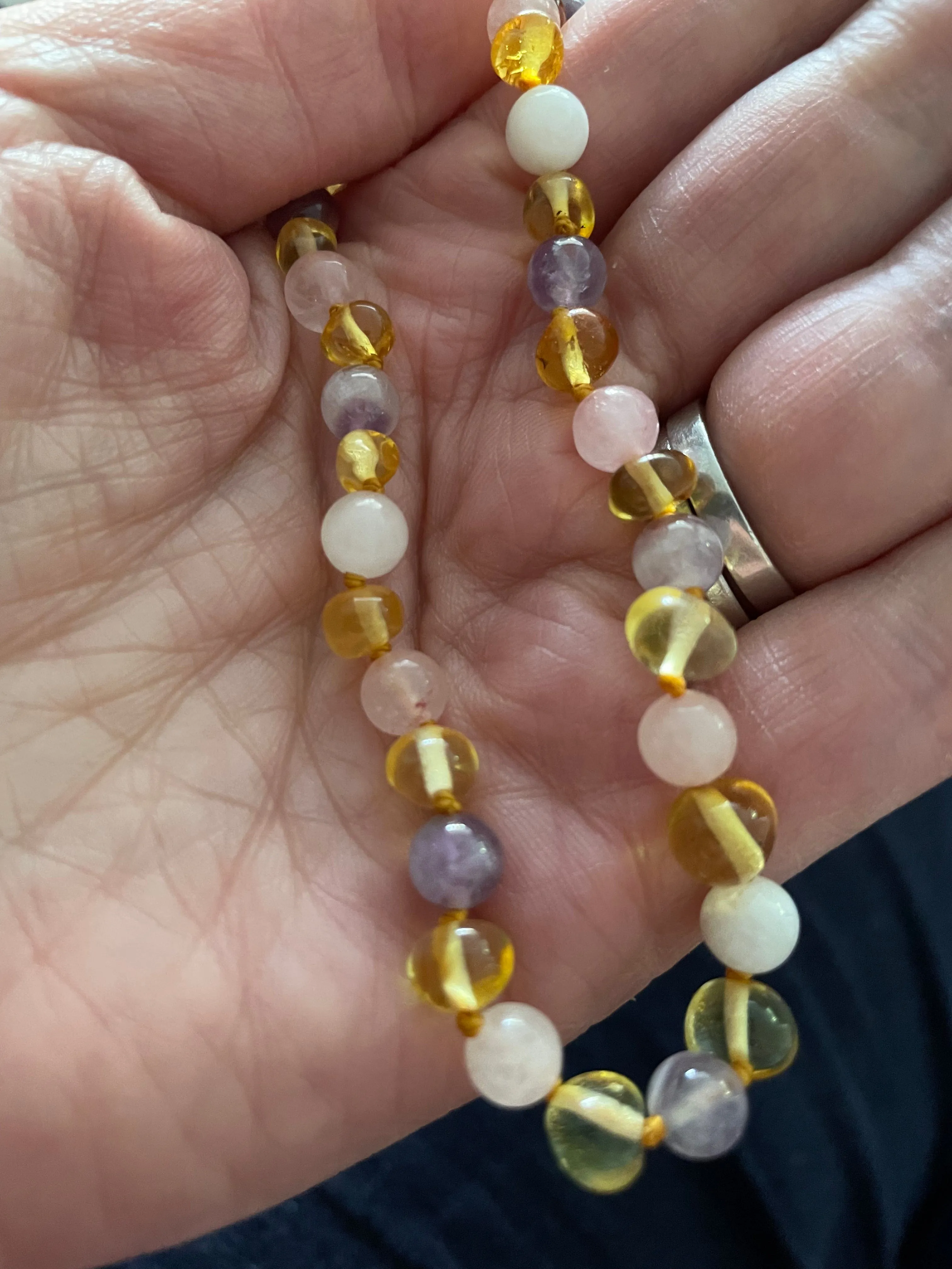 Adult Tara Moon Amber Moonstone Amethyst Rose Quartz Necklace