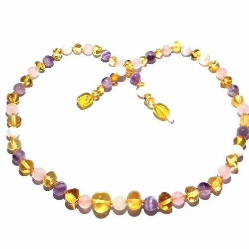 Adult Tara Moon Amber Moonstone Amethyst Rose Quartz Necklace