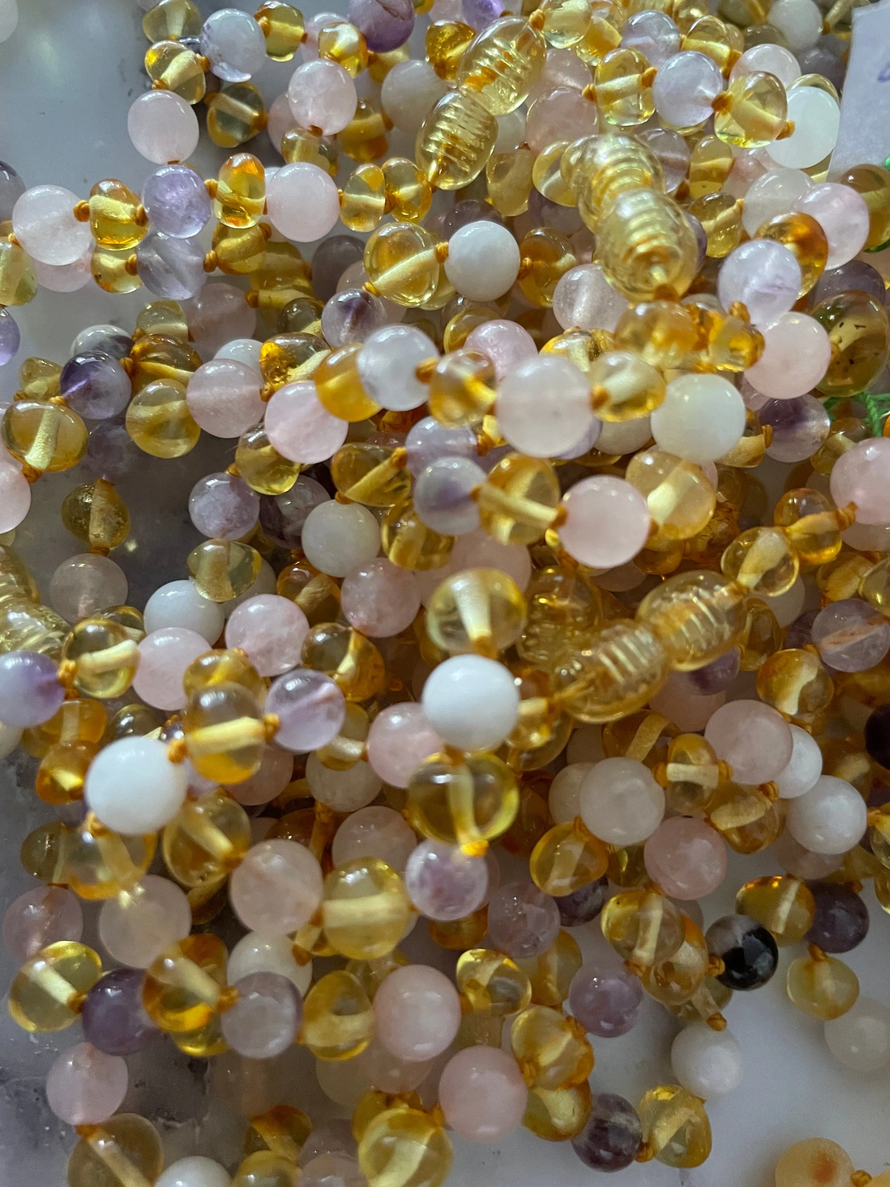 Adult Tara Moon Amber Moonstone Amethyst Rose Quartz Necklace