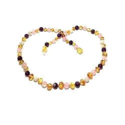 Adult Tara Moon Amber Moonstone Amethyst Rose Quartz Necklace