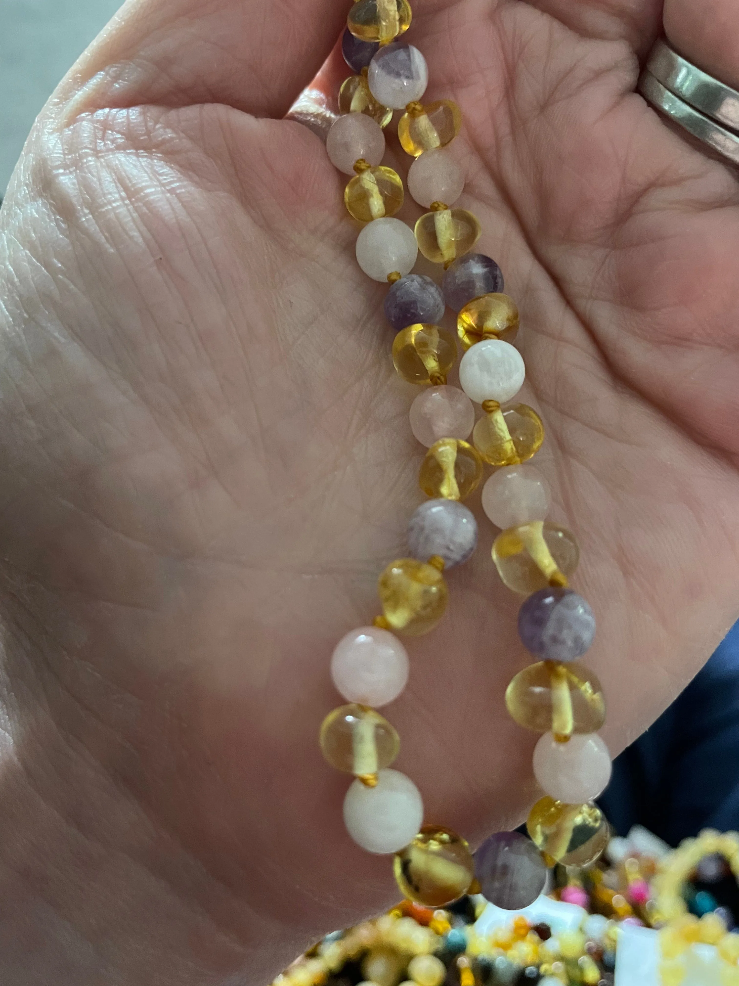 Adult Tara Moon Amber Moonstone Amethyst Rose Quartz Necklace