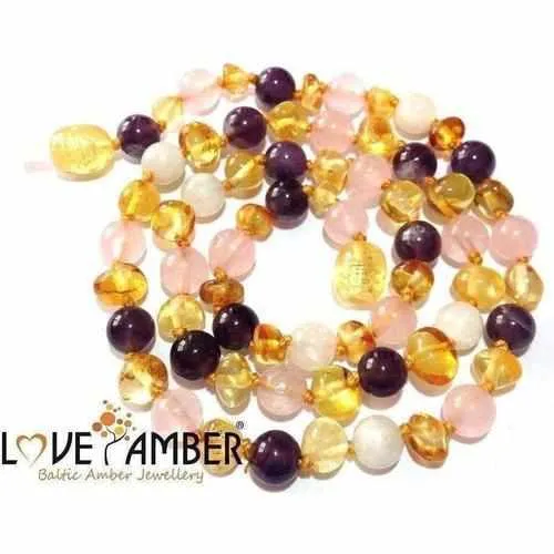 Adult Tara Moon Amber Moonstone Amethyst Rose Quartz Necklace
