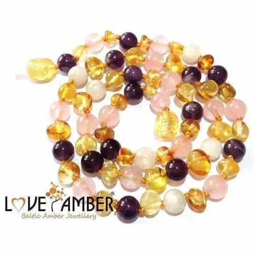 Adult Tara Moon Baltic Amber Moonstone Amethyst Rose Quartz Anklet