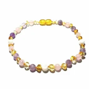 Adult Tara Moon Baltic Amber Moonstone Amethyst Rose Quartz Anklet