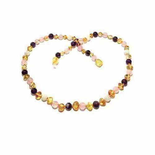 Adult Tara Moon Baltic Amber Moonstone Amethyst Rose Quartz Anklet
