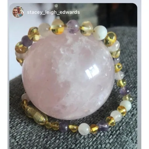 Adult Tara Moon Baltic Amber Moonstone Amethyst Rose Quartz Anklet