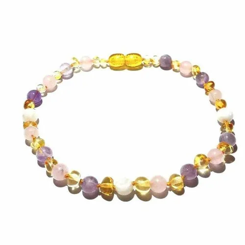 Adult Tara Moon Baltic Amber Moonstone Amethyst Rose Quartz Anklet