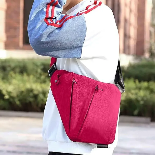 Anti-Theft Crossbody Bag, Slim Sling Oxford Fabric Bag, Chest Bag with Adjustable Strap, Ideal for Safe and Stylish Travels (Rose Red)