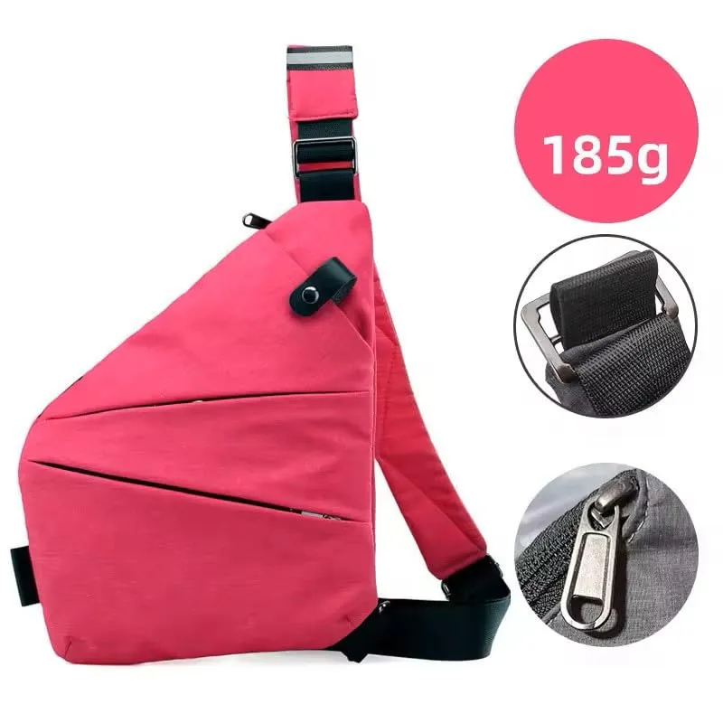 Anti-Theft Crossbody Bag, Slim Sling Oxford Fabric Bag, Chest Bag with Adjustable Strap, Ideal for Safe and Stylish Travels (Rose Red)