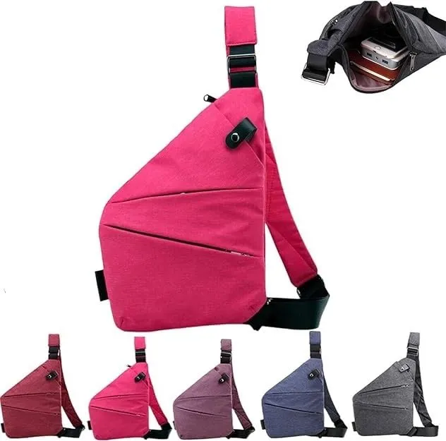 Anti-Theft Crossbody Bag, Slim Sling Oxford Fabric Bag, Chest Bag with Adjustable Strap, Ideal for Safe and Stylish Travels (Rose Red)