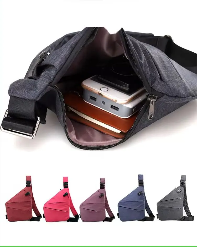 Anti-Theft Crossbody Bag, Slim Sling Oxford Fabric Bag, Chest Bag with Adjustable Strap, Ideal for Safe and Stylish Travels (Rose Red)