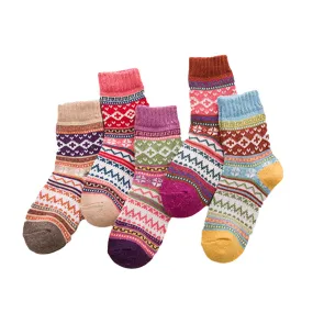 Anysox 5 Pairs One Size 5-9 Mix Color Winter Thick Warm Wool Socks With Colorful Fashionable And Casual Euramerican National Wind-Flowers Sock