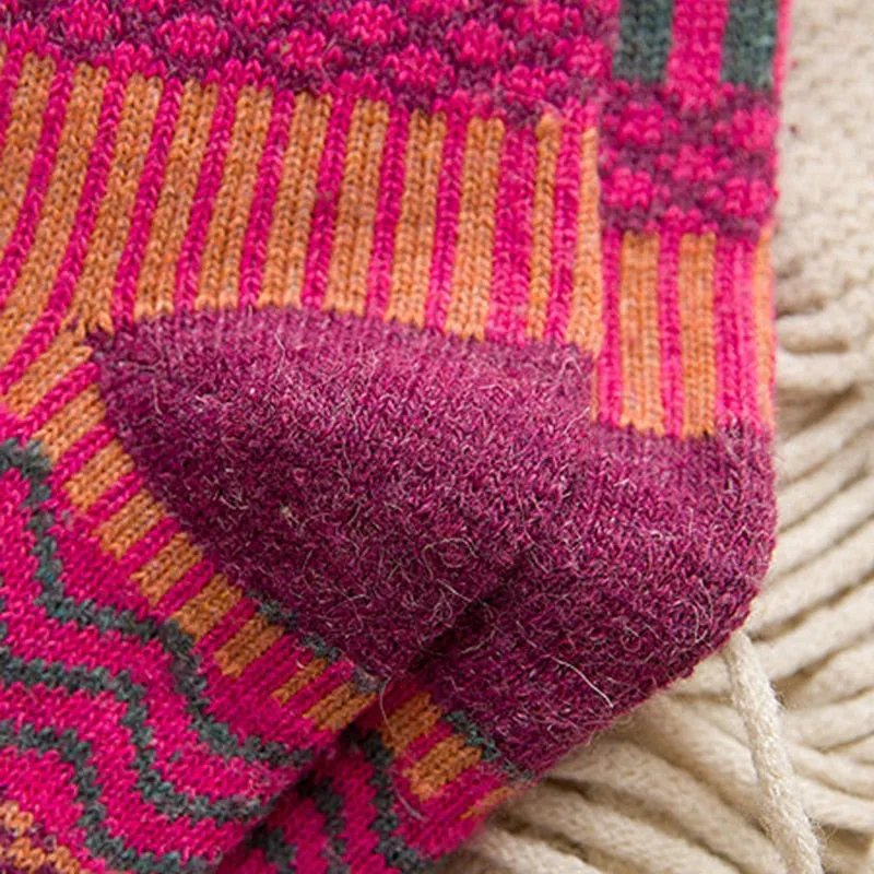 Anysox 5 Pairs One Size 5-9 Mix Color Winter Thick Warm Wool Socks With Colorful Fashionable And Casual Euramerican National Wind-Flowers Sock