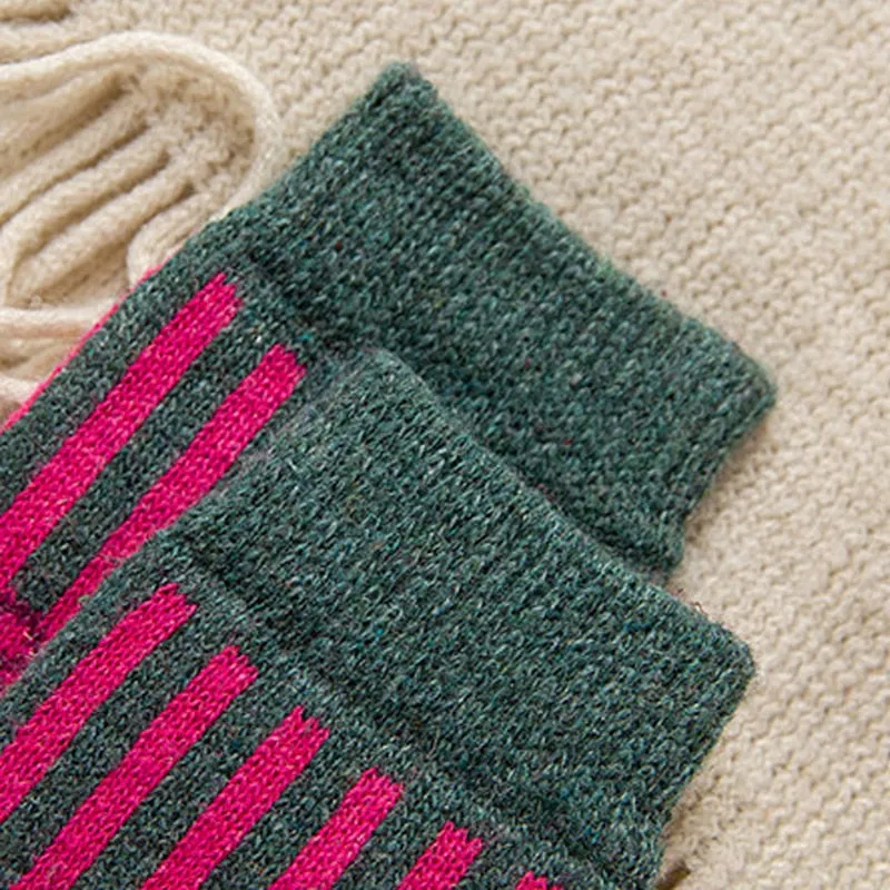 Anysox 5 Pairs One Size 5-9 Multicolor Winter Thick Warm Wool Socks With Colorful Fashionable And Casual Euramerican National Wind-Flowers Sock