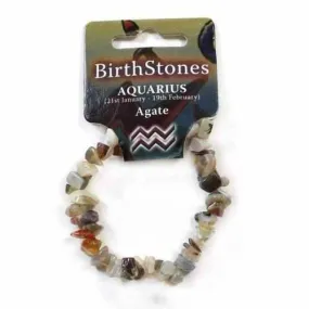 Aquarius Birthstone Adult Elasticated Chip Bracelet Gift - Agate
