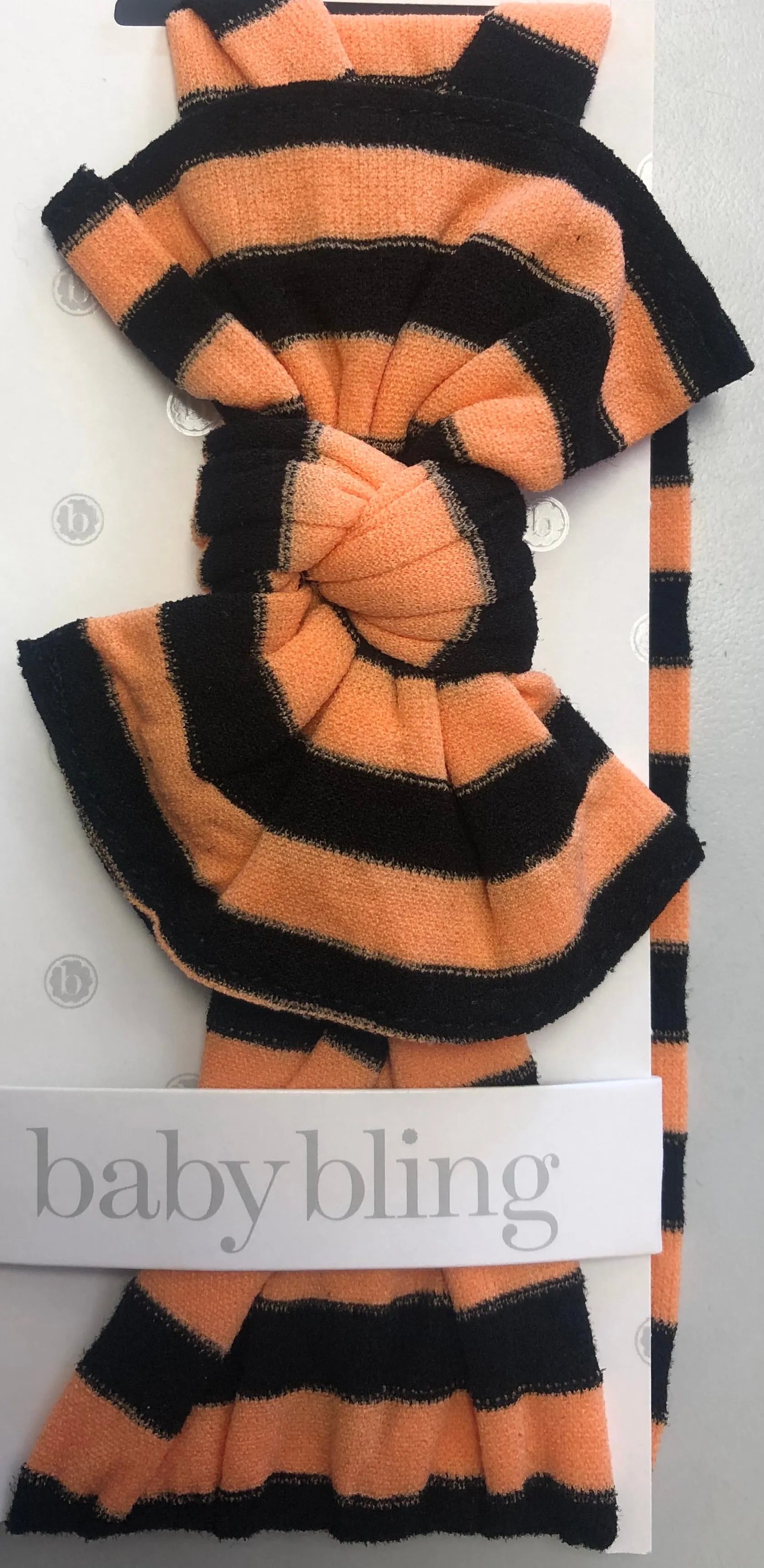 Baby Bling Black & Orange Stripe Patterned Knot Headband