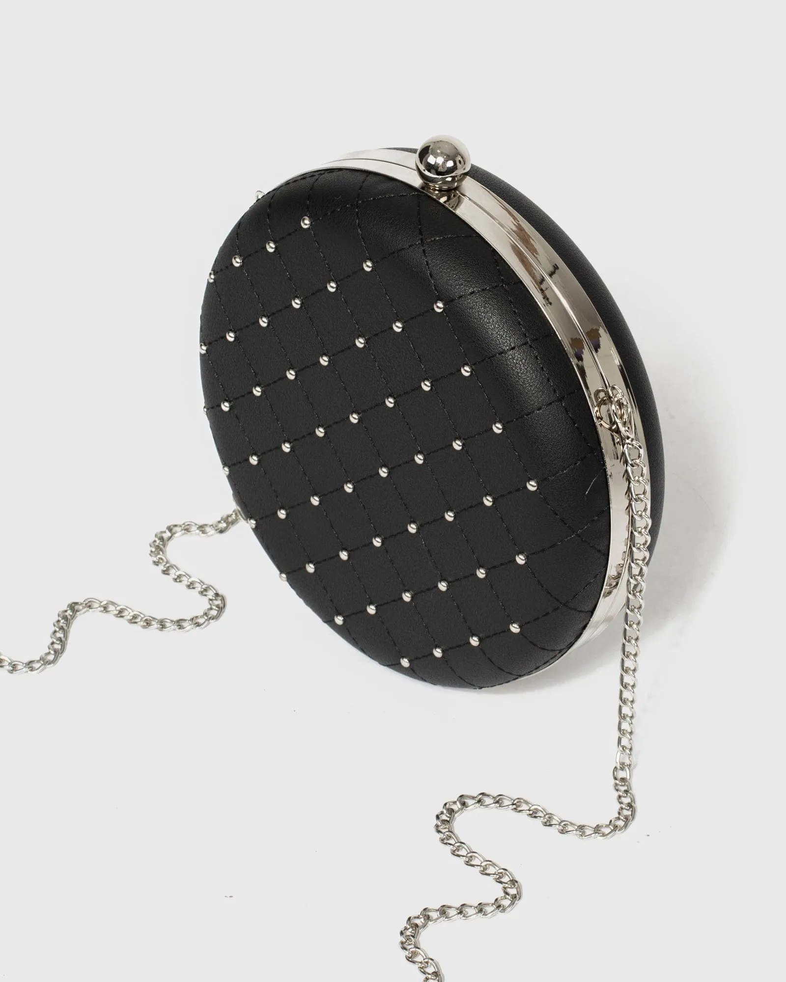 Black Stud Circle Clutch Bag
