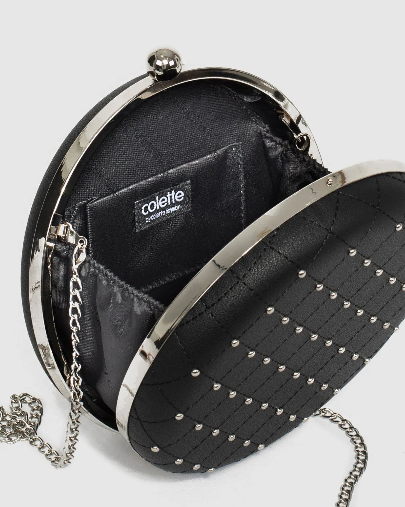 Black Stud Circle Clutch Bag