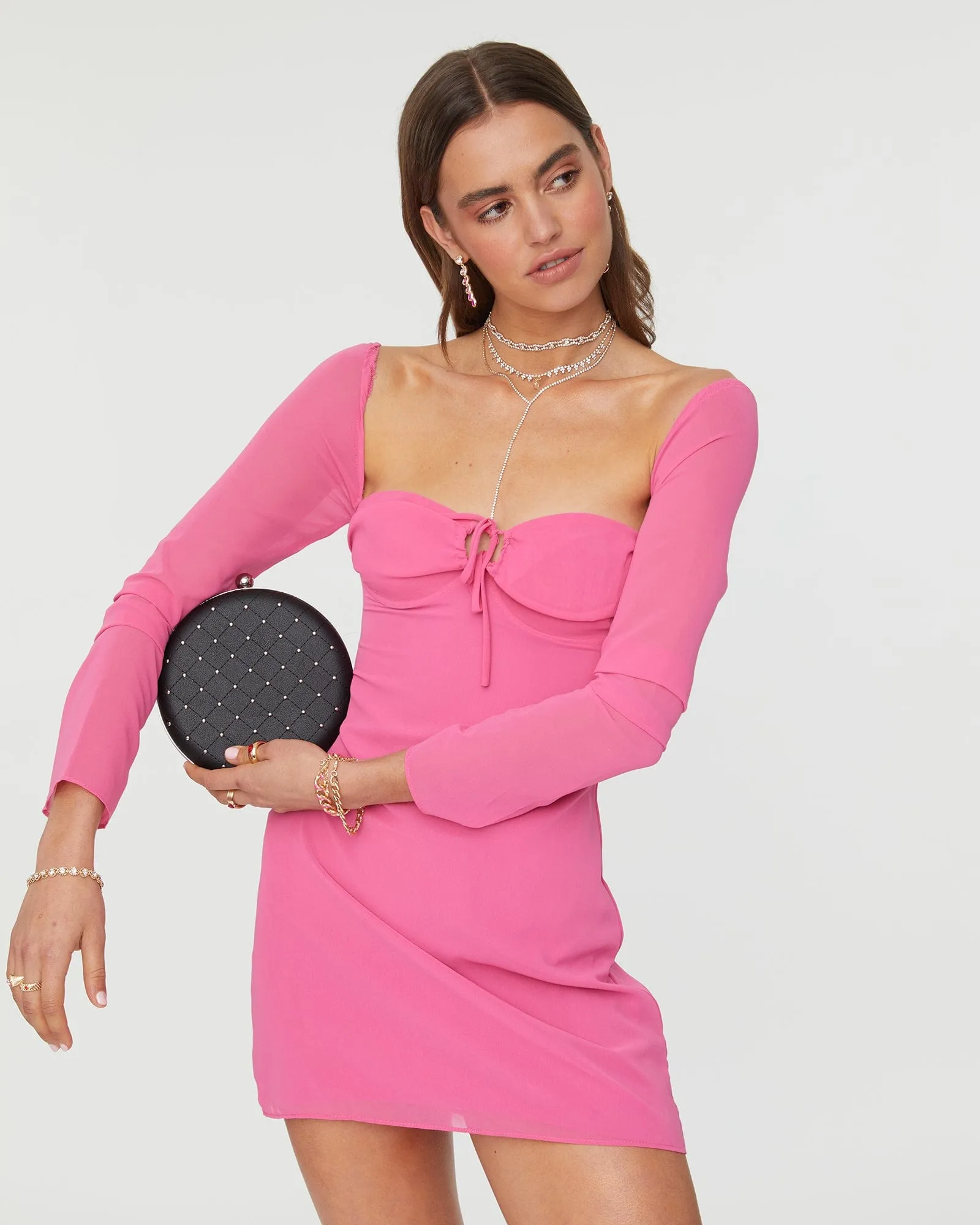 Black Stud Circle Clutch Bag