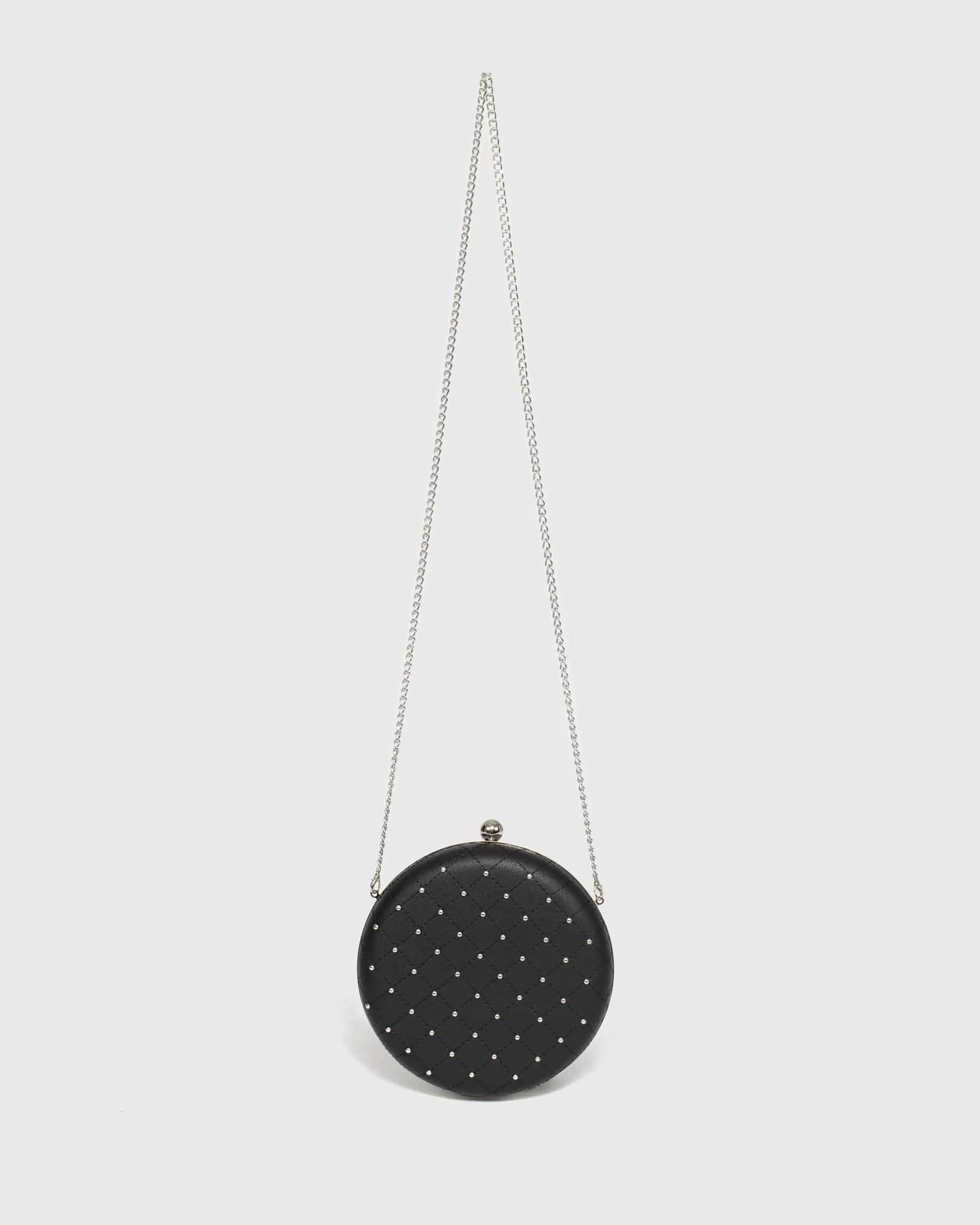 Black Stud Circle Clutch Bag