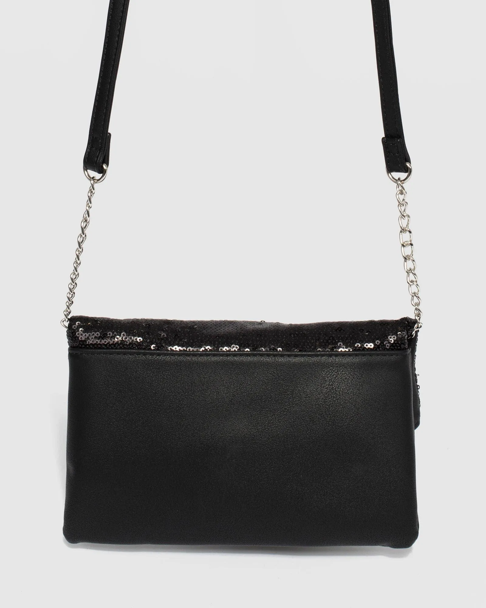 Black Zoe Sequin Foldover Clutch Bag