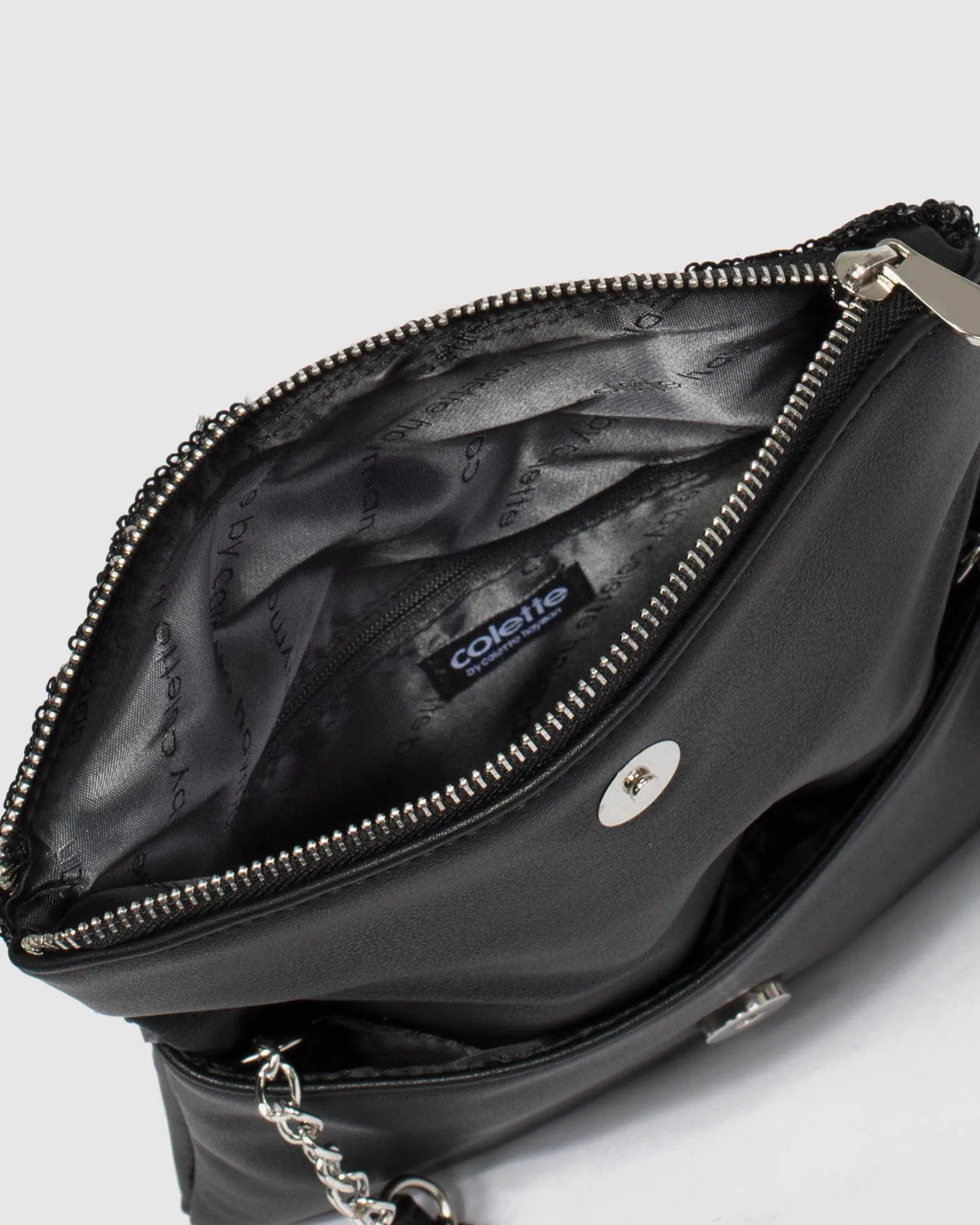Black Zoe Sequin Foldover Clutch Bag