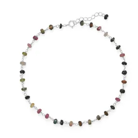 Colorful! 9.5"   1" Multi-Color Tourmaline Anklet