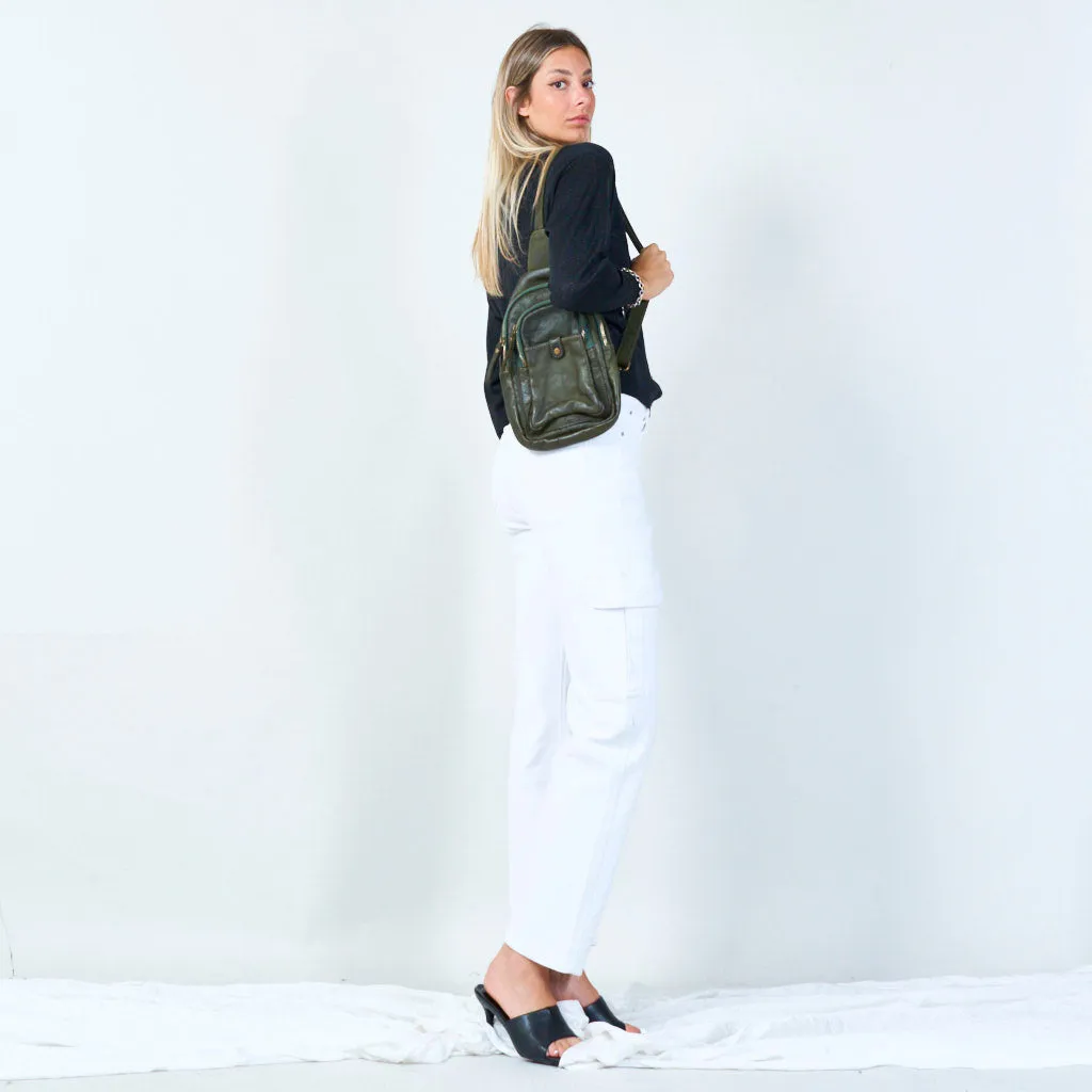 Compact leather crossbody bag with multiple pockets wholesale