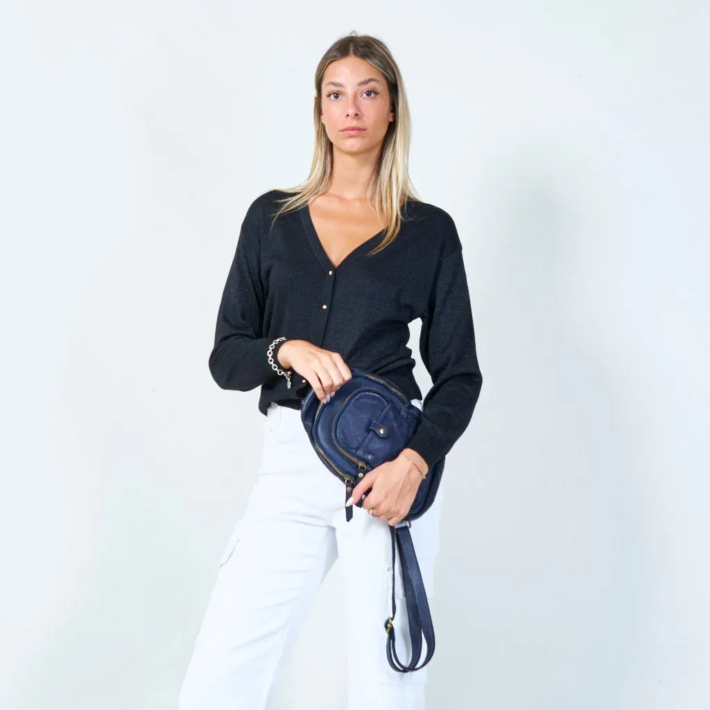 Compact leather crossbody bag with multiple pockets wholesale