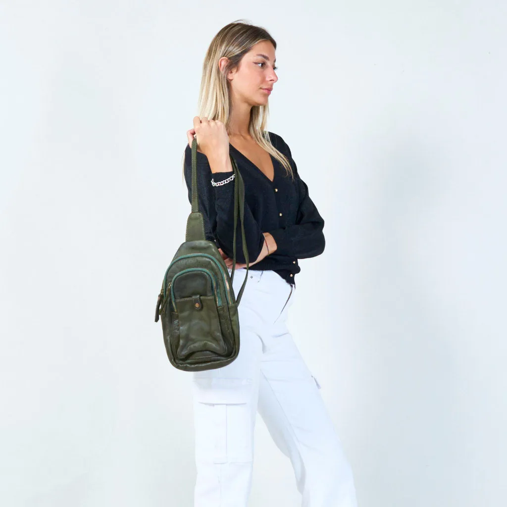 Compact leather crossbody bag with multiple pockets wholesale