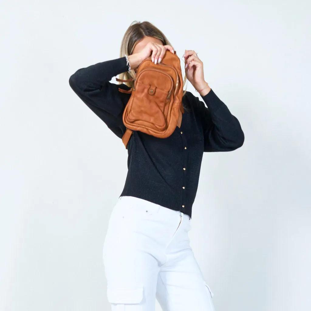 Compact leather crossbody bag with multiple pockets wholesale