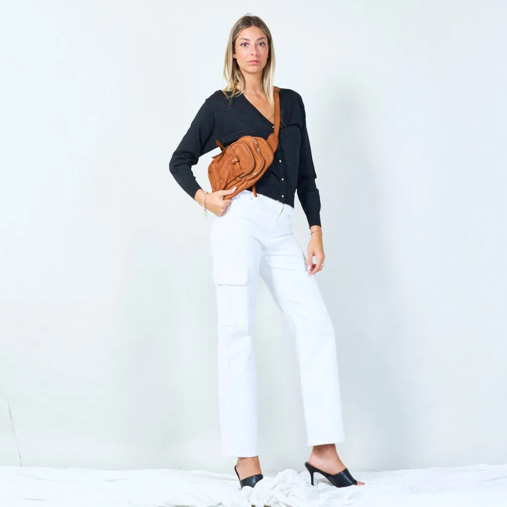 Compact leather crossbody bag with multiple pockets wholesale