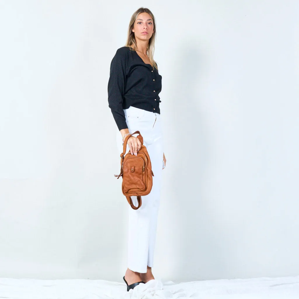 Compact leather crossbody bag with multiple pockets wholesale