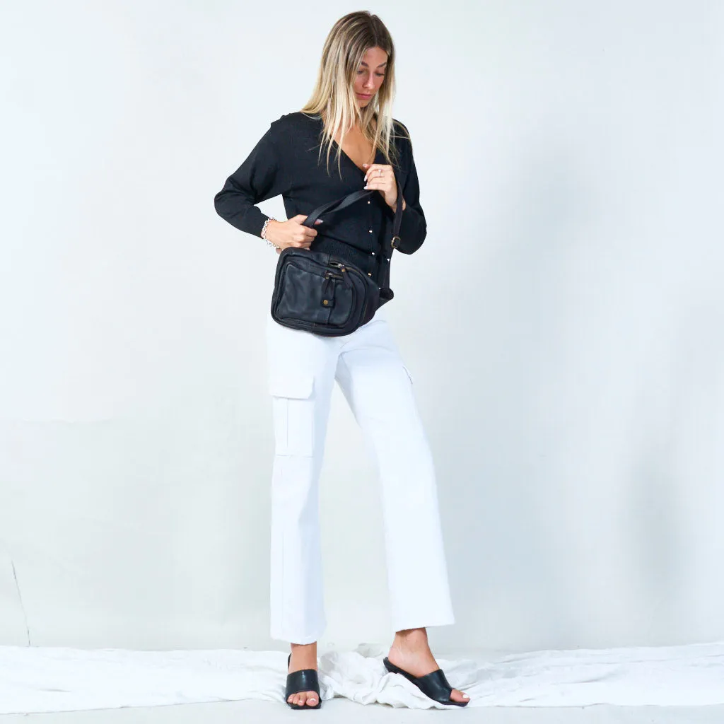 Compact leather crossbody bag with multiple pockets wholesale