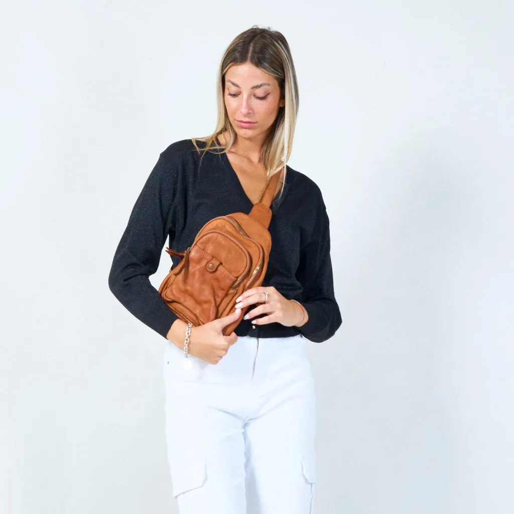 Compact leather crossbody bag with multiple pockets wholesale