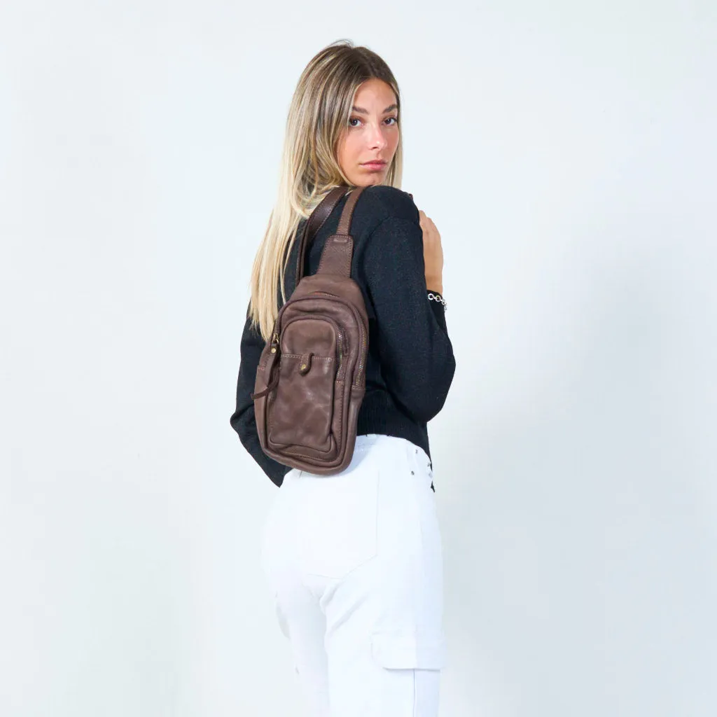 Compact leather crossbody bag with multiple pockets wholesale