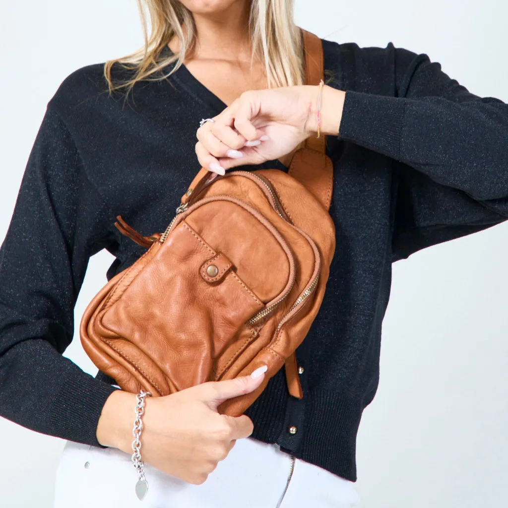 Compact leather crossbody bag with multiple pockets wholesale