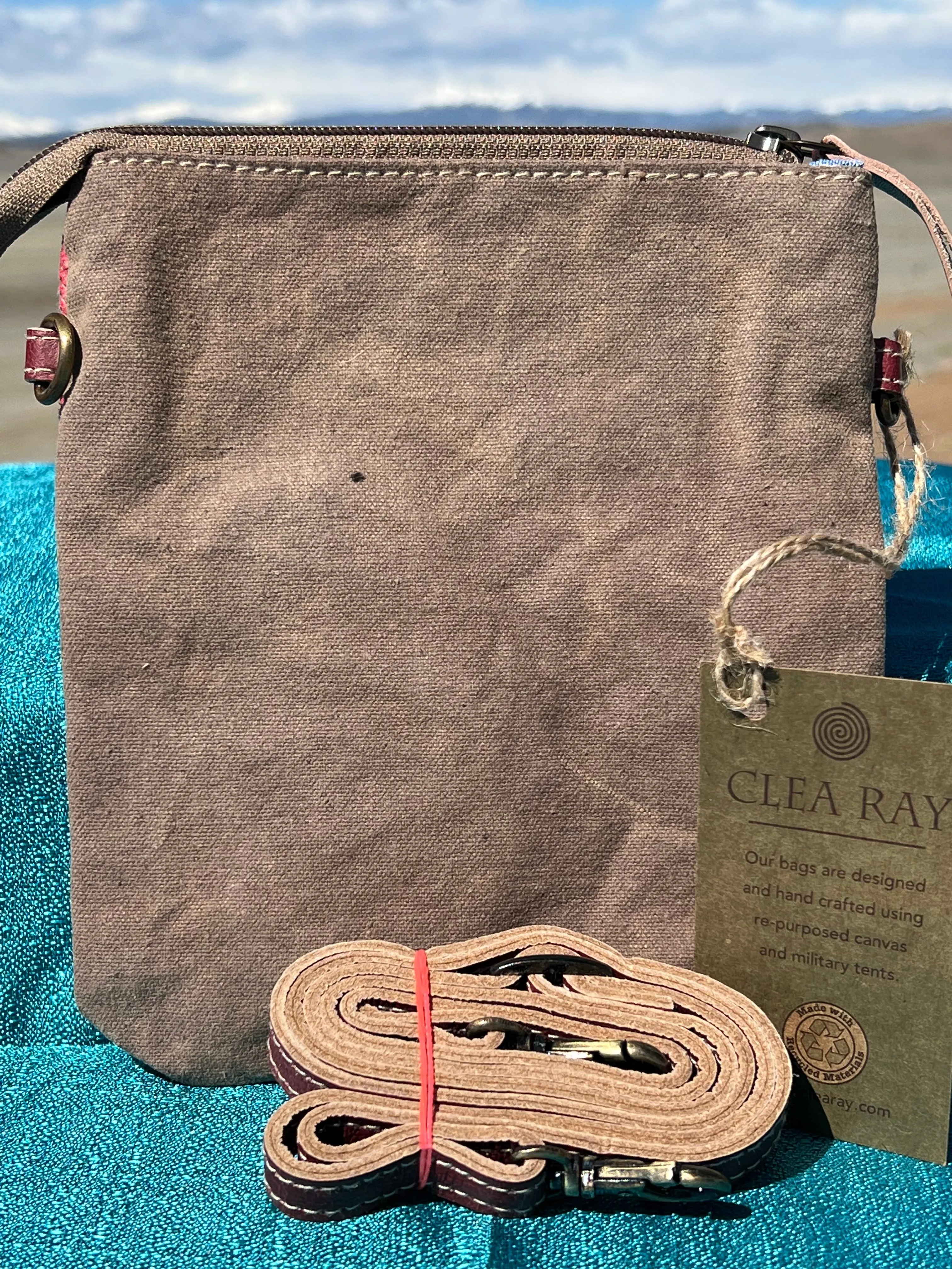 Cowhide Pocket & Stripes Crossbody Bag